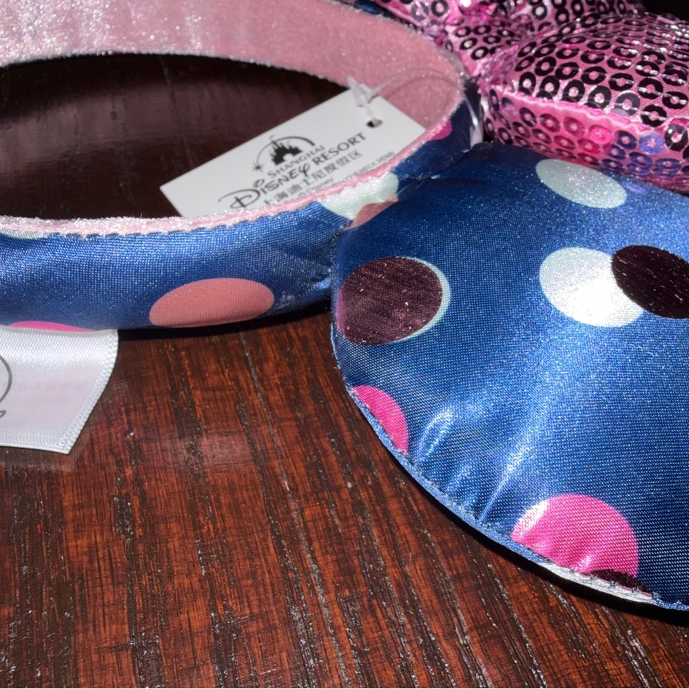Pink Sequin Bow Polka Dot Mouse Ear Headband - Picture 4 of 4